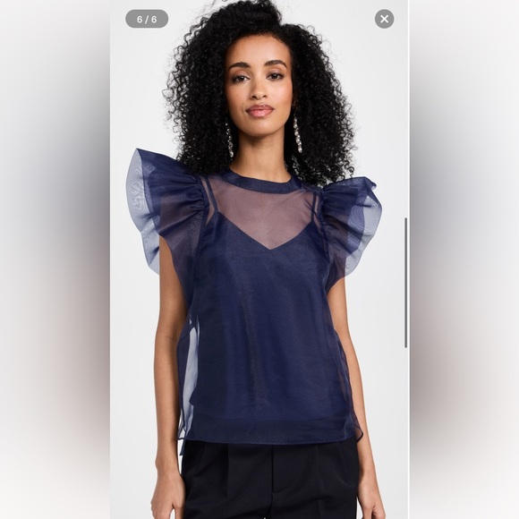 Navy Jonathan Simkhai Corina Organza Ruffle Top [M, NWT] - Picture 3 of 13